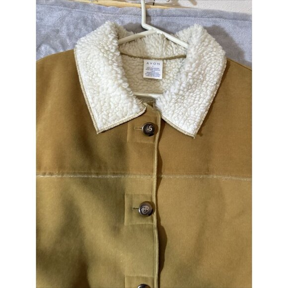 Women’s Avon Penny Lane Coat Tan Sherpa Lined Size Large - Picture 6 of 11